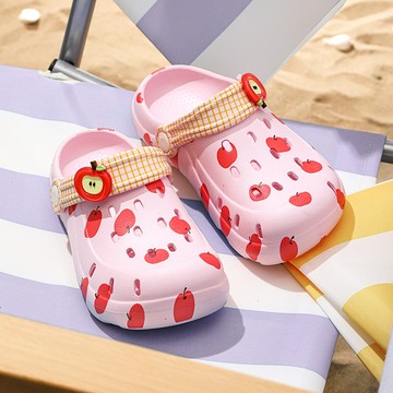 Cheerful Mario幸福瑪麗 可愛蘋果印花女童布希鞋 止滑防撞軟底舒適夏季大尺碼中大童女童洞洞鞋