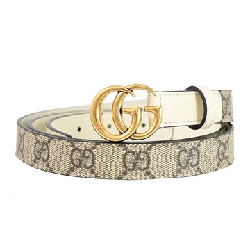 GUCCI 409417 GG Marmont LOGO印花窄版穿扣式皮帶.白邊