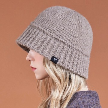 Varzar 花押字標籤羊毛針織漁夫帽  Free(頭圍56~60cm)  摩卡色