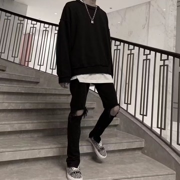 【老林】美式街頭 做舊破洞牛仔褲男 春秋直筒寬鬆 歐美高街vibe風子 oversize  超火