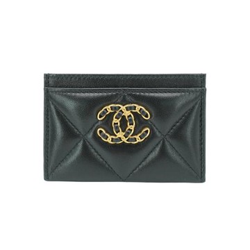 Chanel 19 金logo菱格紋羊皮卡夾(AP1167-黑)