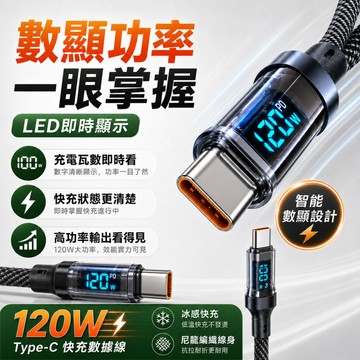 現貨4小時發貨｜6A快充透明數顯發光線｜120W高速尼龍編織｜Type-C to C｜蘋果安卓車用必備