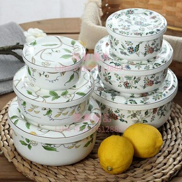 泡面碗加深帶蓋碗 可微波大號陶瓷碗飯盒碗骨瓷保鮮碗蒸蛋碗【聚寶屋】