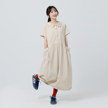 a la sha 抓褶造型短袖洋裝