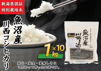 魚沼産川西こしひかり1kg×10　新潟県認証特別栽培米　令和５年度米