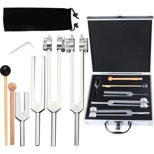 4Pcs Tuning Fork Medical Sound Healing Set(128Hz, OM 136.1Hz, MI 528Hz, 4096Hz), Tuning Fork Chakra Solfeggio Meditation Biofield