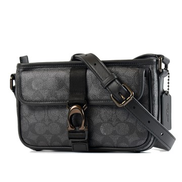 COACH 專櫃男款 File 緹花LOGO防刮拉鍊斜背包-灰黑