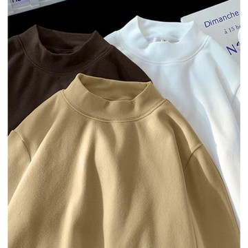 純色半高領打底衫男士雙面絨德春秋季潮牌新款2025內搭長袖t恤男