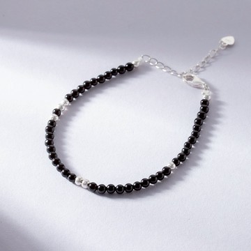 [925純銀]靜夜暮影黑瑪瑙串珠水晶手鍊-黑瑪瑙｜淨化磁場 正能量