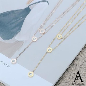 【ANGEL】羅馬圓幣單鑽鋯石流蘇鈦鋼項鍊(3色可選)