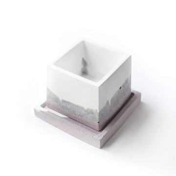 (預購) 莫蘭迪粉系列兩件組 | 方形三色不規則水泥盆器+底盤