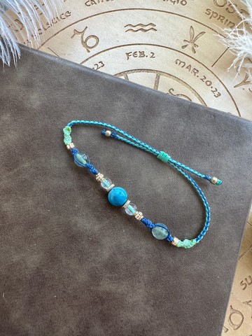 BB43 民族風 蠟線編織 磷灰石 綠髮晶 手環 (可調長度)