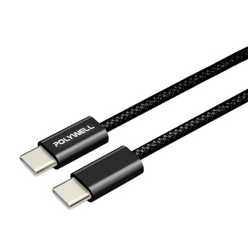 POLYWELL 寶利威爾 Type-C-Type-C PD編織快充線 PW15-W45-M813  1m  黑色  1條