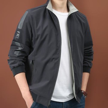 雙面穿外套男春秋季新款青年寬松大碼休閑上衣服男薄立領運動夾克