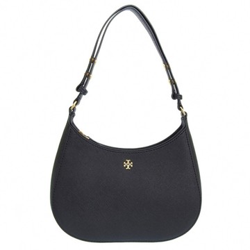 TORY BURCH 素面皮革拉鍊肩背包 S10137416  黑色  約寬22 x 高14 x 厚6cm
