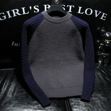 LORK&DEEM 潮牌設計感拼接撞色毛衣時尚小眾圓領休閑打底針織衫