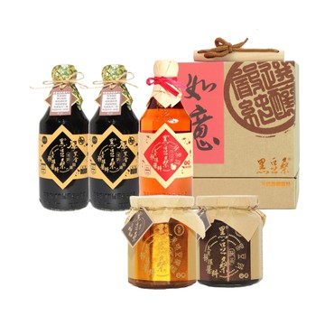 黑豆桑 小資家庭必備禮盒組(厚黑金550ml*2+蘋果淳550ml*1+豆瓣醬360ml*1+黑豆豉360ml*1)