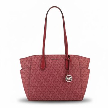 Michael Kors MARILYN新款滿版LOGO雙側口袋手提/側肩托特包35F5S6AT2V(桃)