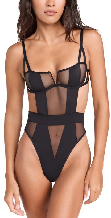 Bluebella Orla Wired Thong Bodysuit Black 32DD