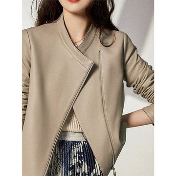 海寧綿羊皮皮衣外套內外撞色2025年新款機車短款春秋季立領皮夾克