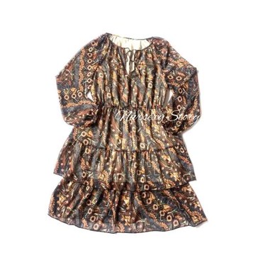 《特》小眾法式優雅明媚 波西米亞法 棕系連衣裙