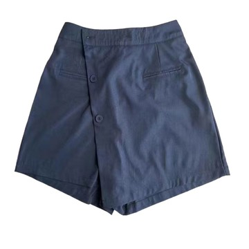 夏季新品 短褲女 短裙 裤裙 假兩件 闊腿短褲 A字裙 深藍色高腰休閒裙褲女夏季新款小衆不規則寬鬆闊腿短褲灰上衣