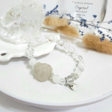 千層白幽靈龍龜設計手鍊/提升專注力、招桃花之水晶
