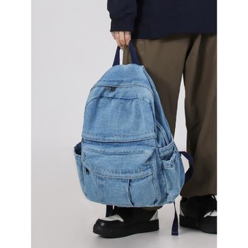 雙肩包男2025新款潮復古森系牛仔布高中大學生書包休閑百搭背包女