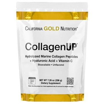 California Gold Nutrition, CollagenUP®，水解海洋膠原蛋白肽 + 透明質酸和維生素 C，原味，7.26 盎司（206 克）