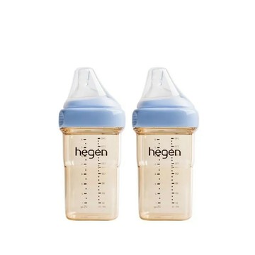 【hegen】  金色奇蹟PPSU多功能方圓型寬口奶瓶 240ml 雙瓶組- 沁藍/母嬰用品/新生禮/月子中心/月嫂/蒸汽消毒 /紫外線消毒 /沸水消毒/FDA食品接觸認證/不含塑化劑/不含雙酚A/不