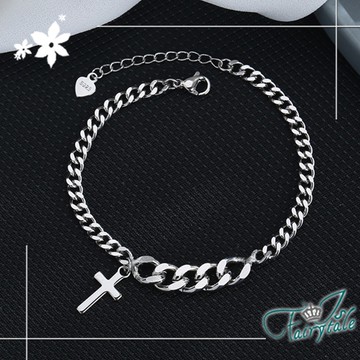 【伊飾童話】冷淡十字架＊中性極簡粗細麻花手鍊