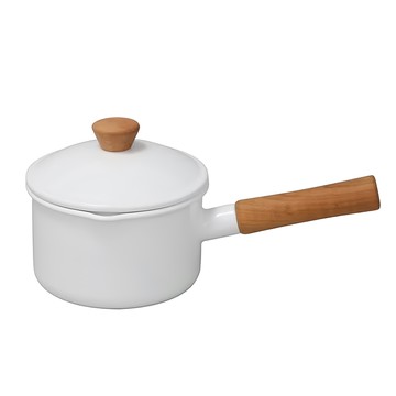 Noda Horo 野田琺瑯 Couleur系列 木柄單手鍋 容量1200ml 日本製造  14cm  白色  1個