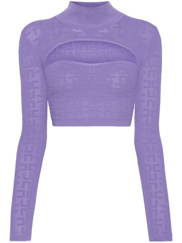 Elisabetta Franchi - logo-jacquard knitted top - women - Polyamide/Viscose - 40 - Purple