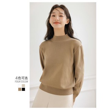 半高領針織衫女2025年秋冬新款長袖內搭寬松加厚打底毛衣黑色上衣