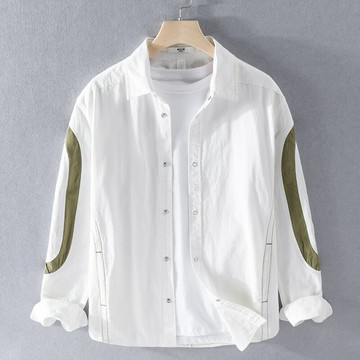 【巴黎精品】襯衫長袖上衣-休閒拼接撞色復古男裝2色a1bu70