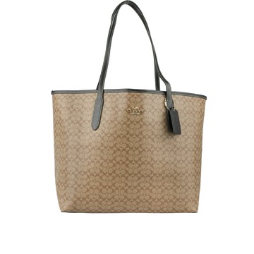 COACH City 滿版標誌塗層帆布托特包(卡其/黑色)