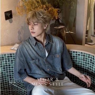【Algar選品】韓系INS水洗牛仔短袖襯衫 shirt 男女生牛仔襯衫 牛仔外套 外套 牛仔襯衫男 簡約 穿搭 上衣男