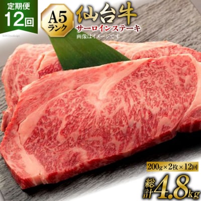 定期便 肉 仙台牛 A5 サーロイン ステーキ 200g×2枚×12回 総計4.8kg 牛肉 和牛