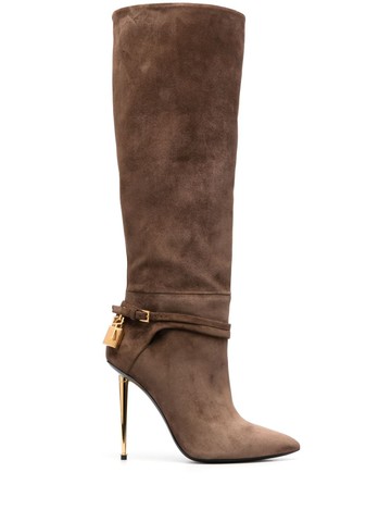 TOM FORD - Padlock 120mm suede boots - women - Calf Suede/Calf Leather/Calf Leather - 39.5 - Brown