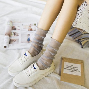 襪子女潮流薄款韓國薄紗網襪夏季輕薄半透網紗堆堆襪日系中筒襪