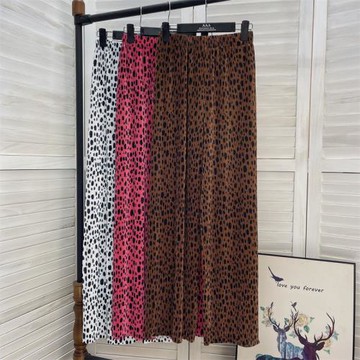 冰絲闊腿褲女高腰垂感夏季薄款卡其粉色豹紋壓褶褲顯瘦休閑長褲子