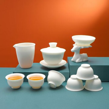 羊脂玉白瓷茶具套裝功夫茶杯家用客廳辦公室會客德化泡茶陶瓷蓋碗新新品上市