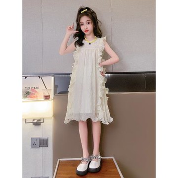 女童背心連衣裙夏季洋氣2024新款兒童白色女大童裝女孩公主裙裙子