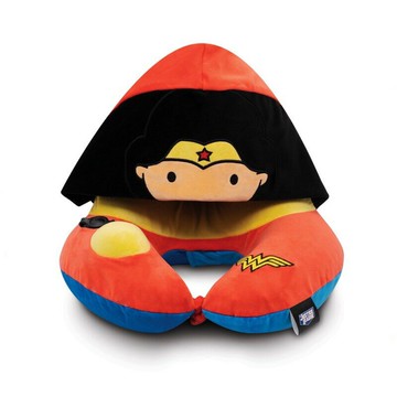 強強滾p-Travelmall｜DC正義聯盟授權兒童專用手動按壓式充氣連帽枕-WONDER WOMAN神力女超人