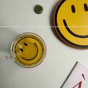 「About Life」ins同款笑臉杯墊鍋墊軟木墊可掛隔熱墊可愛治愈系