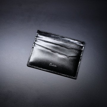 【新品】Premium V 日本馬臀皮風格信用卡套-鋼琴黑-雙針馬鞍手縫