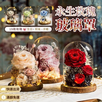 【ʚ ɞGIFTME5台灣現貨ʚ ɞ】永生花玻璃罩 19款玫瑰 求婚 生日 祝福 送禮 禮物裝飾 擺設 贈禮 大量顏色