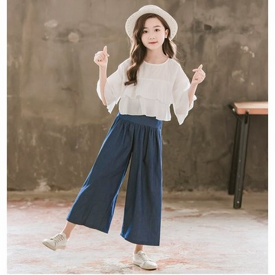 子供服 セットアップ キッズ 女の子 春夏 上下セット 半袖 ブラウス シャツ ガウチョパンツ キッズ おしゃれ 可愛い カジュアル 韓国子供服 150 160 通販 Lineポイント最大get Lineショッピング