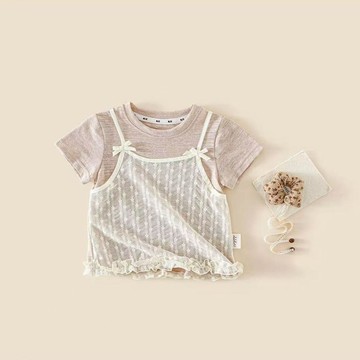 🎀biubiu童裝🎀女童短袖T恤夏裝新款洋氣假兩件上衣寶寶打底衫夏季