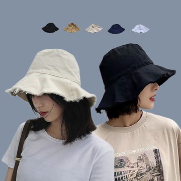 現貨-韓國ulzzang原宿復古百搭毛邊漁夫帽子女夏天大簷遮陽帽簡約休閒可折疊水洗布帽軟漁夫盆帽